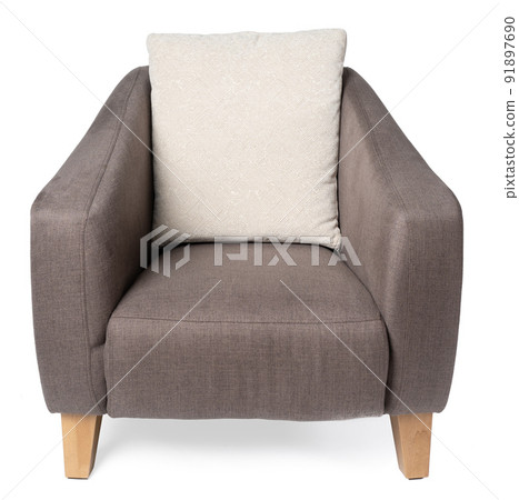 Grey arm-chair with wooden legs isolated on white Grey arm-chair with wooden legs isolated on white 91897690