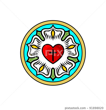 Rose Luther. Illustration of theology and confession of faith in the atoning sacrifice of the Lord and Savior Jesus Christ. 91898020