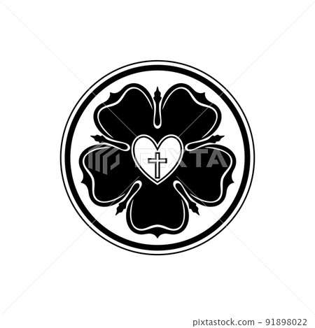 Rose Luther. Illustration of theology and confession of faith in the atoning sacrifice of the Lord and Savior Jesus Christ. 91898022