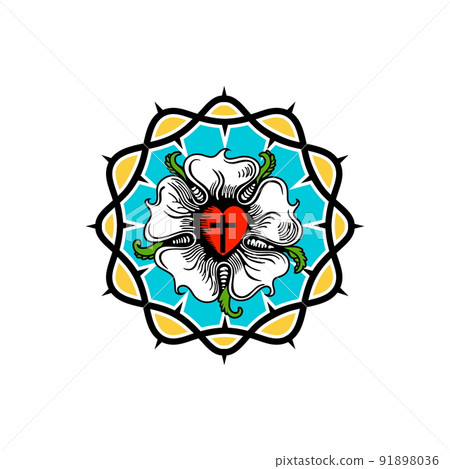 Rose Luther. Illustration of theology and confession of faith in the atoning sacrifice of the Lord and Savior Jesus Christ. 91898036