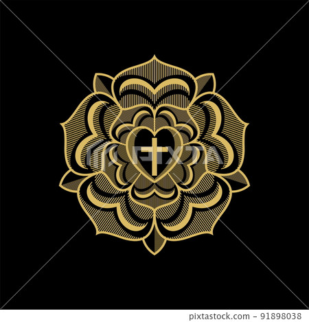 Rose Luther. Illustration of theology and confession of faith in the atoning sacrifice of the Lord and Savior Jesus Christ. 91898038