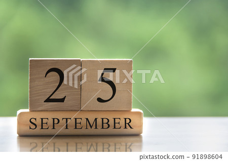 September 25 calendar date text on wooden blocks with copy space for ideas. Copy space and calendar concept 91898604