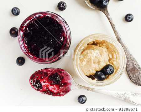 Blueberry jam and peanut butter Blueberry jam and peanut butter 91898671