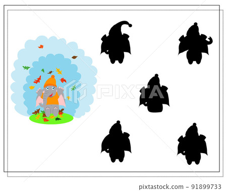 game for kids find the right shadow, cute cartoon elephant throws . autumn. game for kids find the right shadow, cute cartoon elephant throws . autumn. 91899733