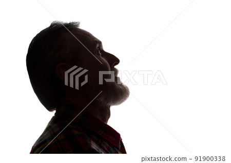 Portrait of a old man, side view - dark isolated silhouette Portrait of a old man, side view - dark isolated silhouette 91900338
