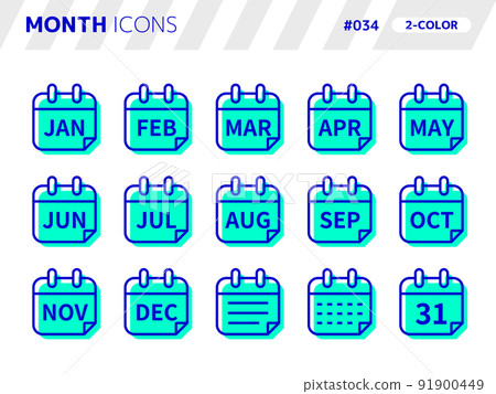 Two-color style icon set related to 12 months_034 91900449