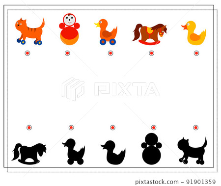 Children's logic game, find the right shadow. children's toys. vector isolated on a white background Children's logic game, find the right shadow. children's toys. vector isolated on a white background 91901359