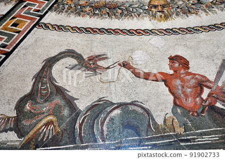 Ancient mosaic tiled floor in the Vatican 91902733