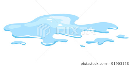 Water spill puddle. Blue liquid various shape in flat cartoon style. Vector fluid design element isolted on white background Water spill puddle. Blue liquid various shape in flat cartoon style. Vector fluid design element isolted on white background 91903128