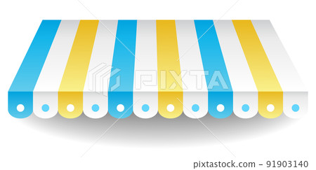 Awning element. Sunshade prevent sunlight and rain. Shop decorating. Outdoor vintage striped canopy. Marketplace tent roof, template for design 91903140