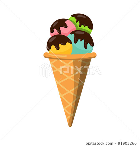 Illustration of a waffle cone of ice cream poured with chocolate. vector isolated Illustration of a waffle cone of ice cream poured with chocolate. vector isolated 91903266