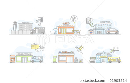 Municipal Services or City Services for Citizens with Prison and Hospital Vector Set Municipal Services or City Services for Citizens with Prison and Hospital Vector Set 91905214