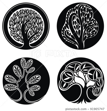 Vector trees. Set of logo design elements-插圖素材 [91905747] - PIXTA圖庫