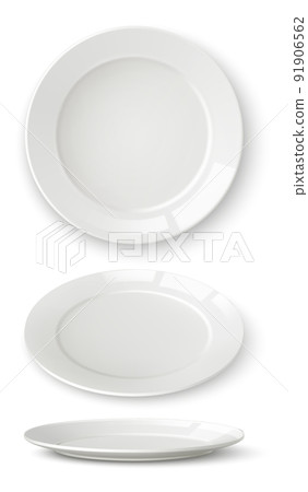White plate set. Realistic table dish mockup White plate set. Realistic table dish mockup 91906562
