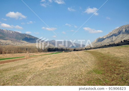 Green pasture with blue sky Green pasture with blue sky 91906823