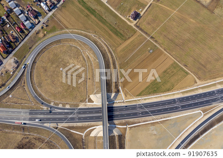 Aerial view of highway intersection Aerial view of highway intersection 91907635