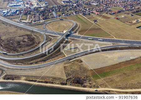 Aerial view of highway intersection Aerial view of highway intersection 91907636