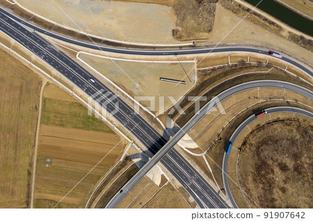Aerial view of highway intersection Aerial view of highway intersection 91907642