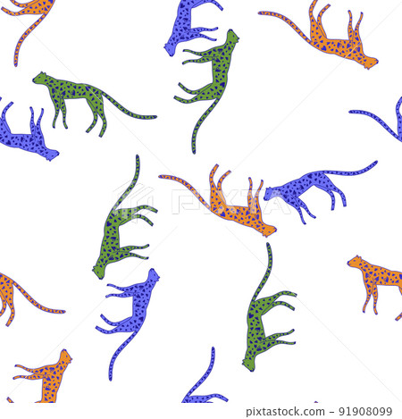 Hand drawn cute leopard seamless pattern. Doodle cheetah endless wallpaper. Hand drawn cute leopard seamless pattern. Doodle cheetah endless wallpaper. 91908099