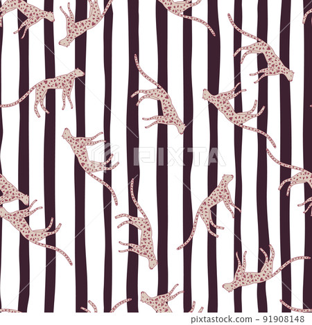 Hand drawn cute leopard seamless pattern. Doodle cheetah endless wallpaper. 91908148