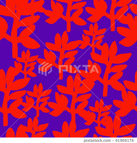 Cute strange tropical leaves seamless pattern. Naive art style. Leaf plants endless wallpaper. 91908178