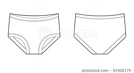 Girls knickers technical sketch. Children's underpants. Casual panties isolated template 91908179