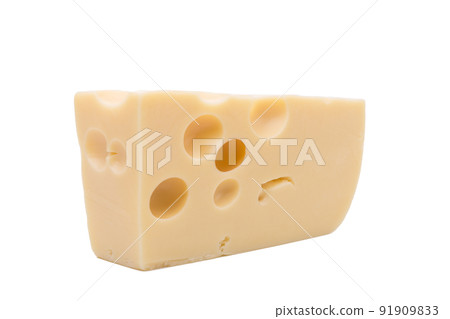 Emmental cheese piece, Swiss cheese. Emmental cheese piece, Swiss cheese. 91909833