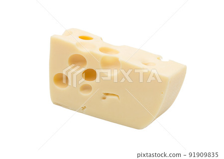 Emmental cheese piece, Swiss cheese. 91909835
