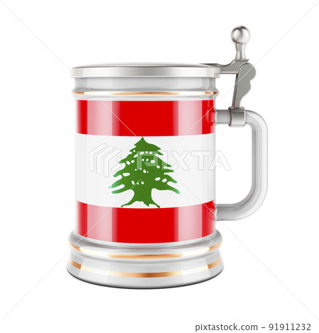 Beer mug with Lebanese flag, 3D rendering 91911232