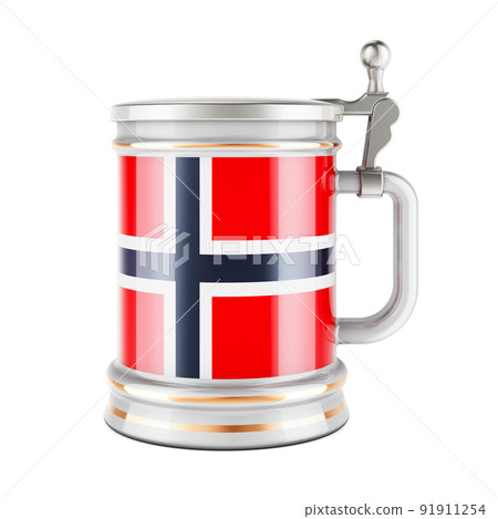 Beer mug with Norwegian flag, 3D rendering 91911254