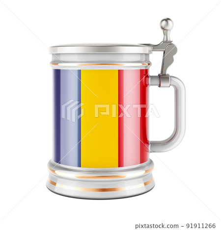 Beer mug with Romanian flag, 3D rendering 91911266