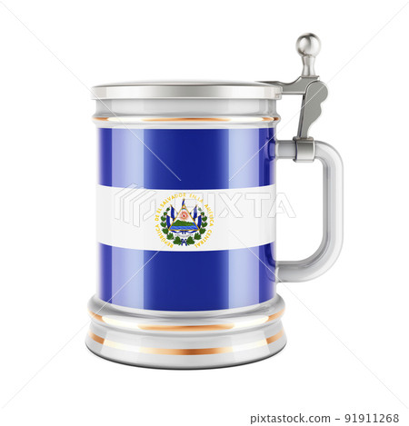 Beer mug with Salvadoran flag, 3D rendering Beer mug with Salvadoran flag, 3D rendering 91911268
