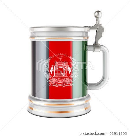 Beer mug with Afghan flag, 3D rendering Beer mug with Afghan flag, 3D rendering 91911303