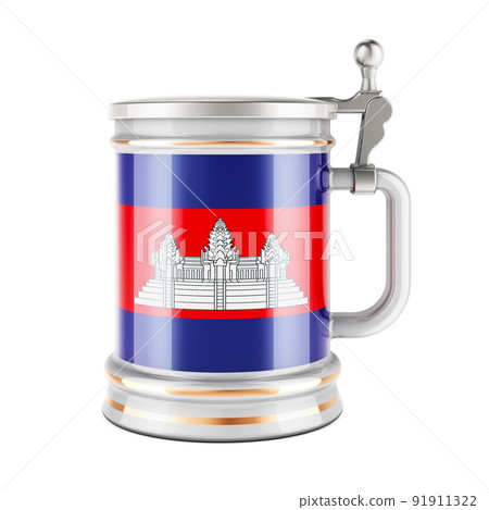 Beer mug with Cambodian flag, 3D rendering 91911322
