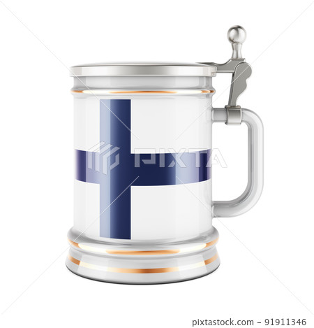 Beer mug with Finnish flag, 3D rendering 91911346
