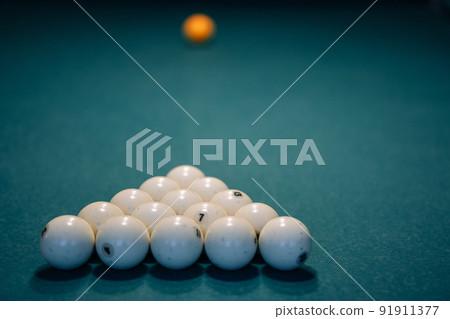 High Angle View Of Balls Billiard On Table. High Angle View Of Balls Billiard On Table. 91911377