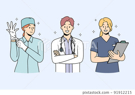 Smiling diverse doctor in uniform in hospital  91912215
