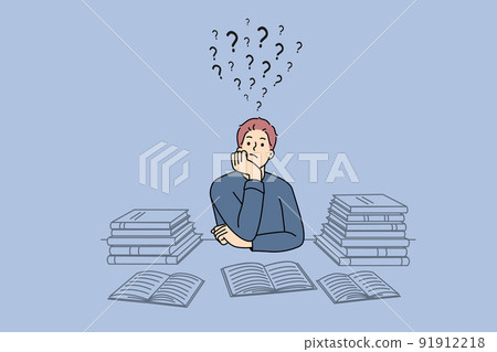 Pensive guy feel frustrated daydreaming or planning  91912218