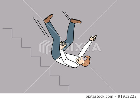 Unhappy man fall down career ladder 91912222