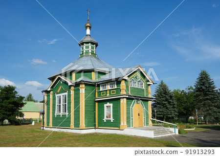 Old ancient wooden church of the Holy Life Giving Trinity. Morino village, Grodno region, Belarus. 91913293