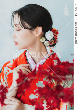 Female with red furisode Female with red furisode 91915893