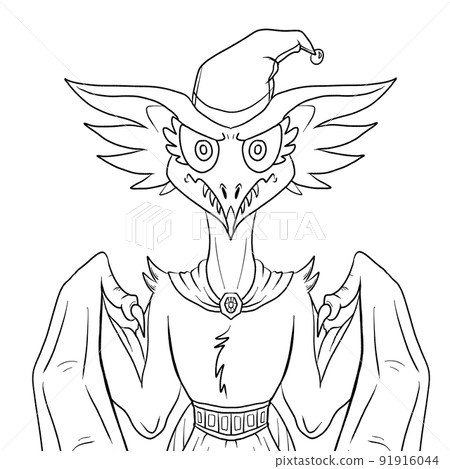 Black and white coloring page ink illustration of a dragon. Black and white coloring page ink illustration of a dragon. 91916044