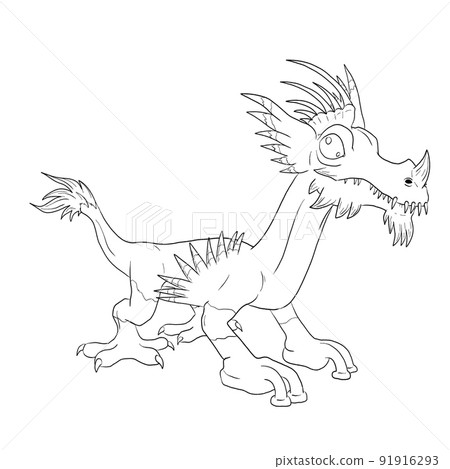 Black and white coloring page ink illustration of a dragon. Black and white coloring page ink illustration of a dragon. 91916293