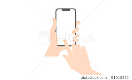 Woman's hands using a smartphone with both hands - Simple and stylish smartphone template 91918372