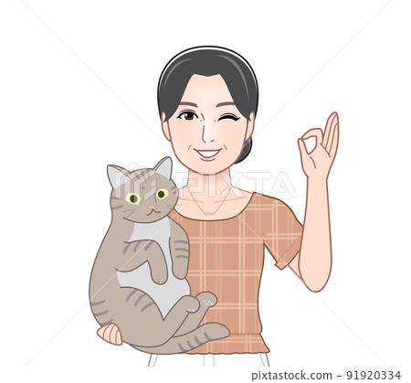 Woman holding a cat 91920334