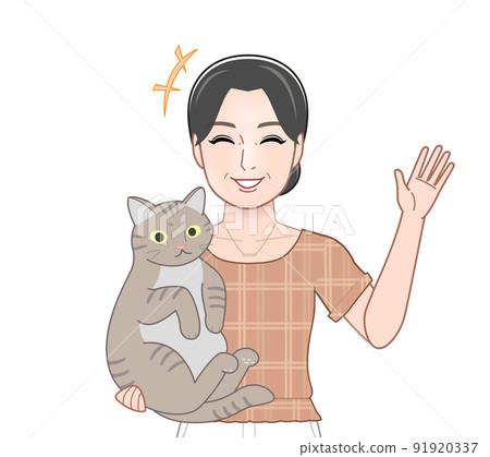 Woman holding a cat 91920337