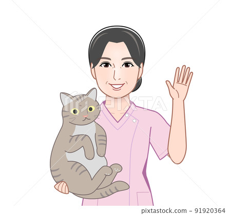 Woman holding a cat 91920364