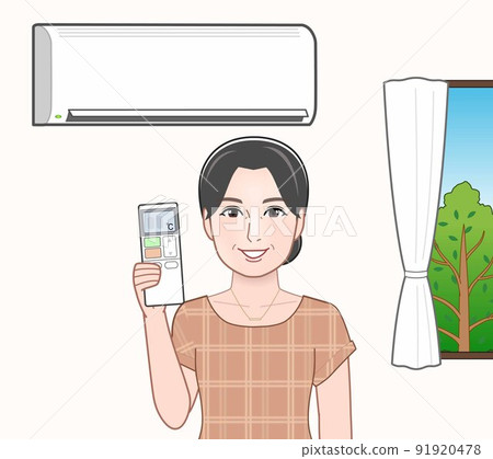 使用空調的婦女 使用空調的婦女 91920478