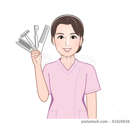 Woman with disposable plastic 91920636