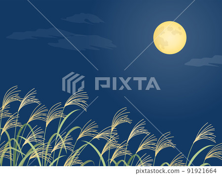 日本蒲葦和滿月_landscape_background 91921664